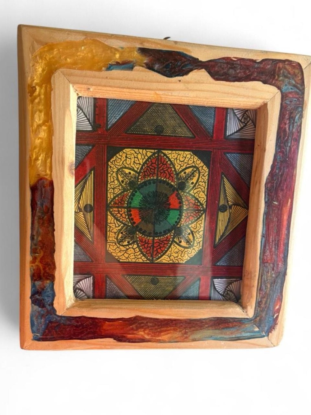 Handcrafted Geometric Mandala Wall Art - Multicolor Wooden Frame